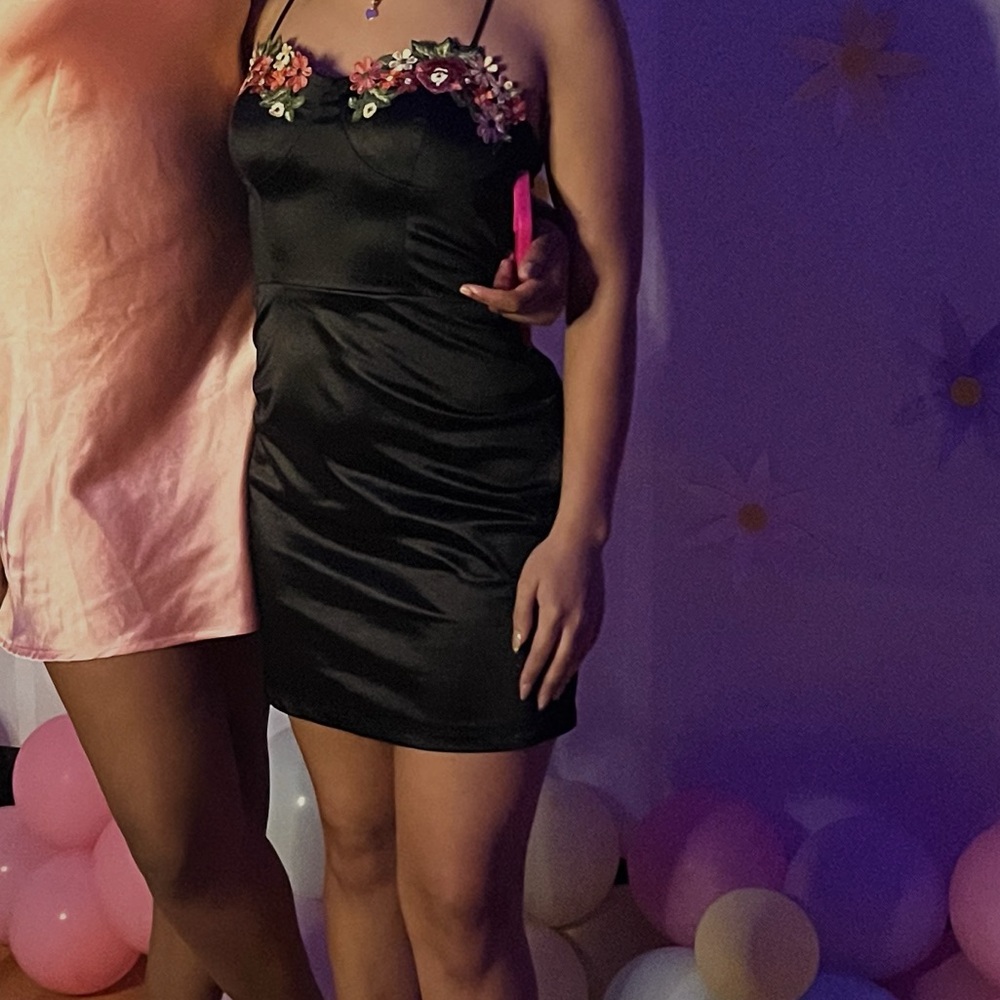 BLACK & FLORAL SLIP DRESS